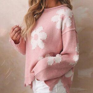Pink Hearts and Pearls, Distressed cut Fall/ Winter Women's XL sweater BNIBag